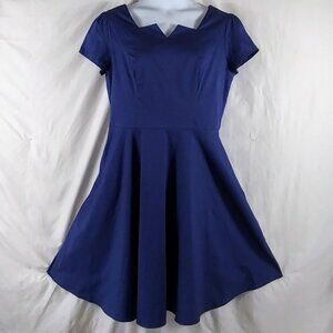 Girstunm Women's Blue Short Sleeve Fit & Flare Pleated Mini Dress Plus Size 3XL